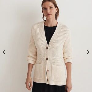 MADEWELL Textural-Stitch V-Neck Cardigan Sweater